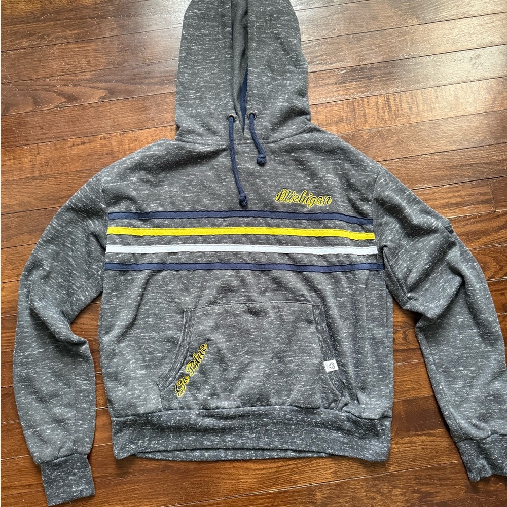 Gray Michigan Hoodie with Yellow and Blue Stripes